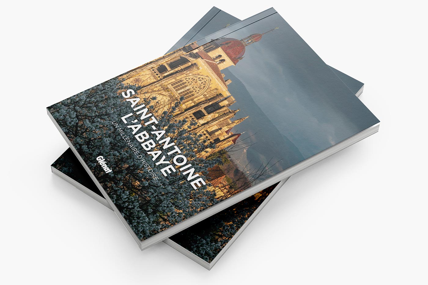 Photographie de l'église abbatiale de Saint-Antoine-l'Abbaye au printemps
