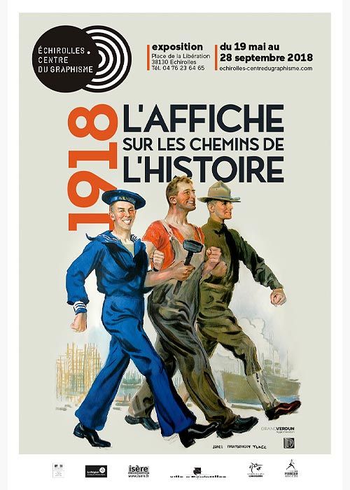 Affiche de l'exposition "1918 l'affiche sur les chemins de l'histoire" pour le Centre du graphisme d'Échirolles