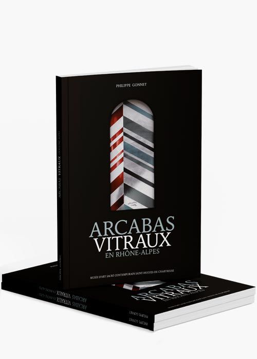 Mise en page du livre "Arcabas, vitraux en Rhône-Alpes"